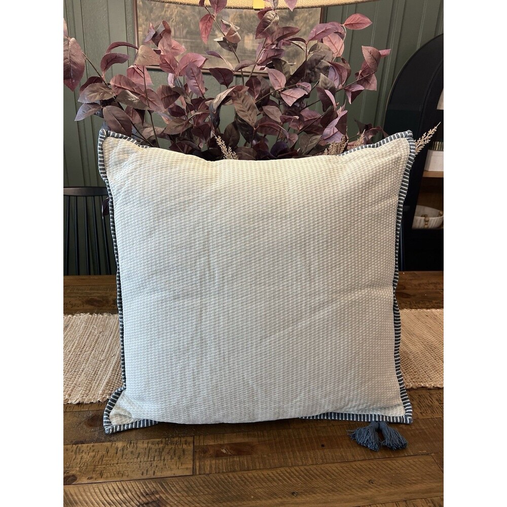 Oversized Square Cotton Linen Texture with Tassel Cream or Blue - Threshold